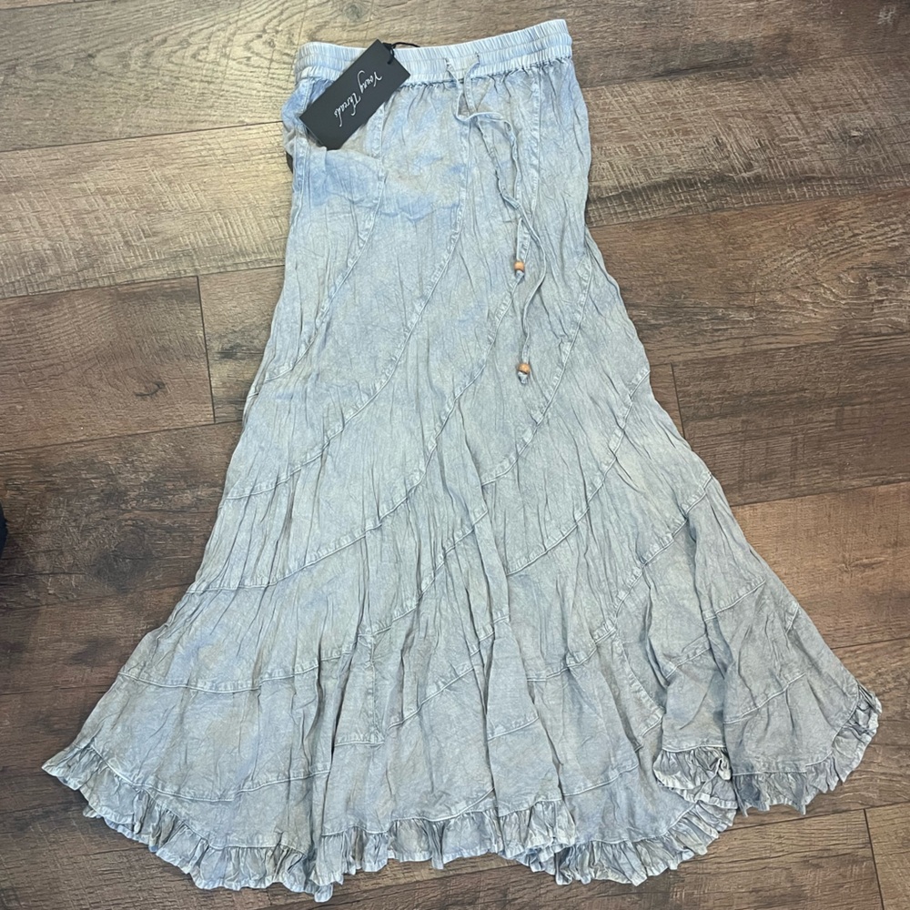 Women’s Light Blue Maxi Skirt - Boho Tiered Design